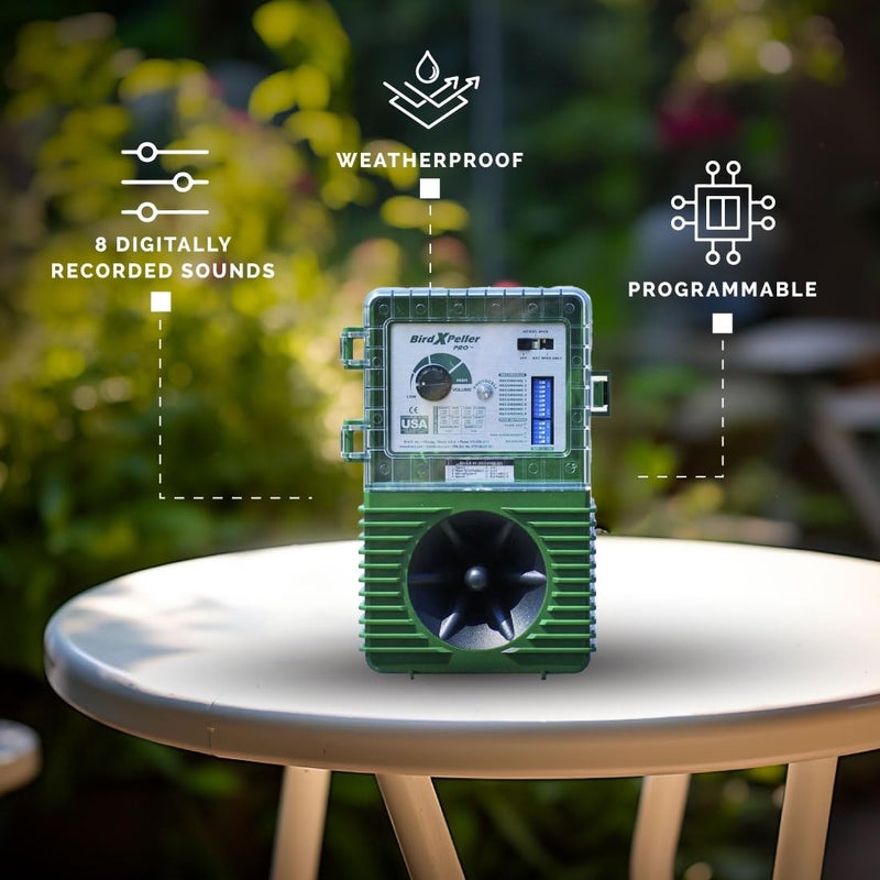 Bird-X BirdXPeller Pro Electronic Bird Preventer Version 2, Sonic Bird Decoy Device, Perfect for Crows, Blackbirds, Grackles, Cormorants, and Ravens, Covers up to 1 Acre, 3-5 kHz Frequency - Image 5