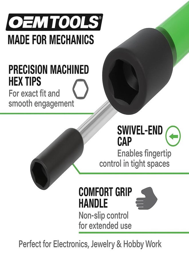 OEMTOOLS 22562 7 Piece Precision Nut Driver Set, Green and Black, Metric Nut Drivers for Jewelry and Electronics, Metric 3-6 MM Nut Driver Set - Image 2