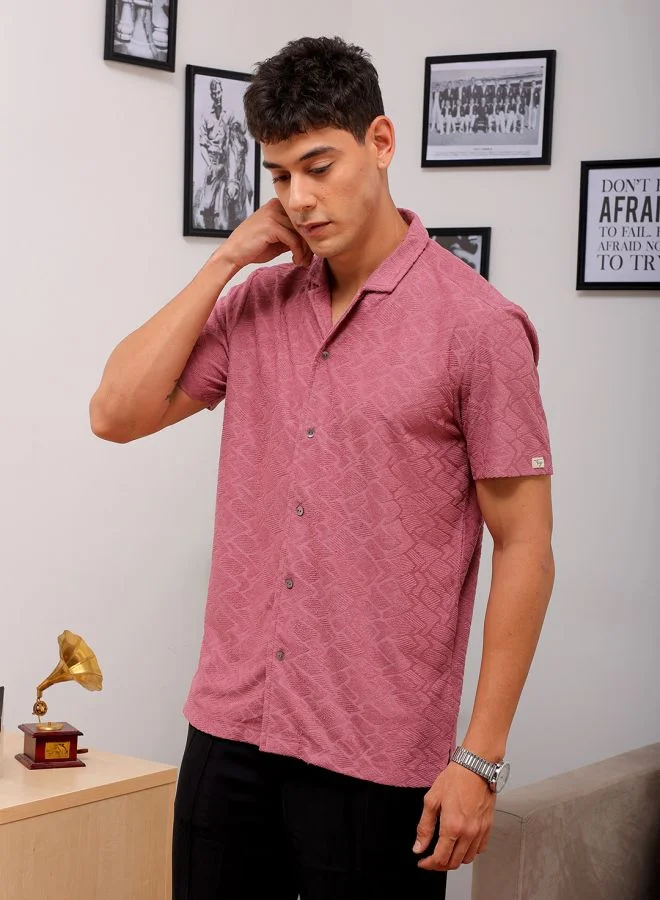 شركة المرآب الهندية Men Slim Fit Solid Half Sleeves Cuban Collar Resort Wear Shirt