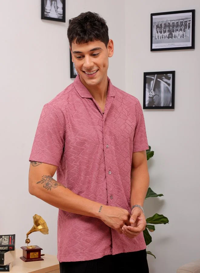 شركة المرآب الهندية Men Slim Fit Solid Half Sleeves Cuban Collar Resort Wear Shirt