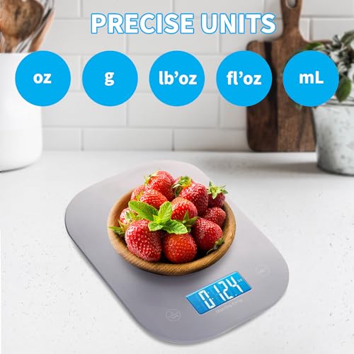 Smart Weigh Gray Digital Kitchen Scale for Cooking, Weight Loss, Calorie Tracking, Baking, Food Portion Control, and Meal Prep - Accurate Measurements in Grams and Ounces - Image 2
