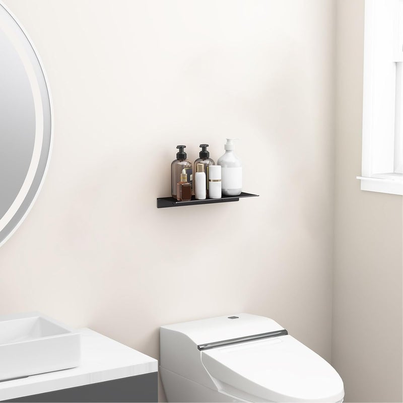 Danpoo Wall Shelving Solution, Metal Wall Shelf, Black Floating Shelf for wall, Small Bathroom Shelf, Shower Organizer, Aluminum, Wall Mounted With Screws Or Glue (12 inch) - Image 5