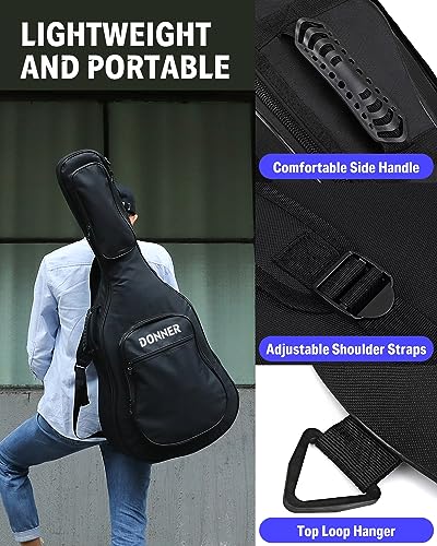 Donner 40 41 Inch Acoustic Guitar Case, 0.4 Inch Thick Padding Sponge 600D Ripstop Waterproof Nylon Soft Guitar Gig Bag with 3 Pockets and Back Hanger Loop, Black - Image 5