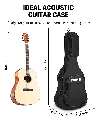 Donner 40 41 Inch Acoustic Guitar Case, 0.4 Inch Thick Padding Sponge 600D Ripstop Waterproof Nylon Soft Guitar Gig Bag with 3 Pockets and Back Hanger Loop, Black - Image 2