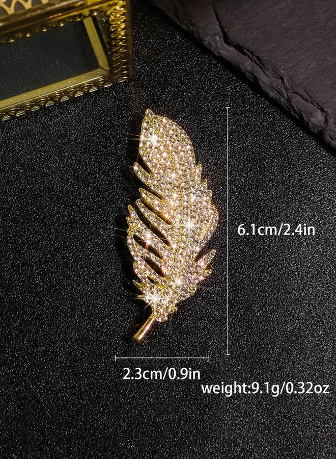Take Two Feather Shaped Rhinestone Embellished Brooch