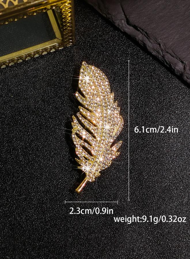 Take Two Feather Shaped Rhinestone Embellished Brooch - Image 2