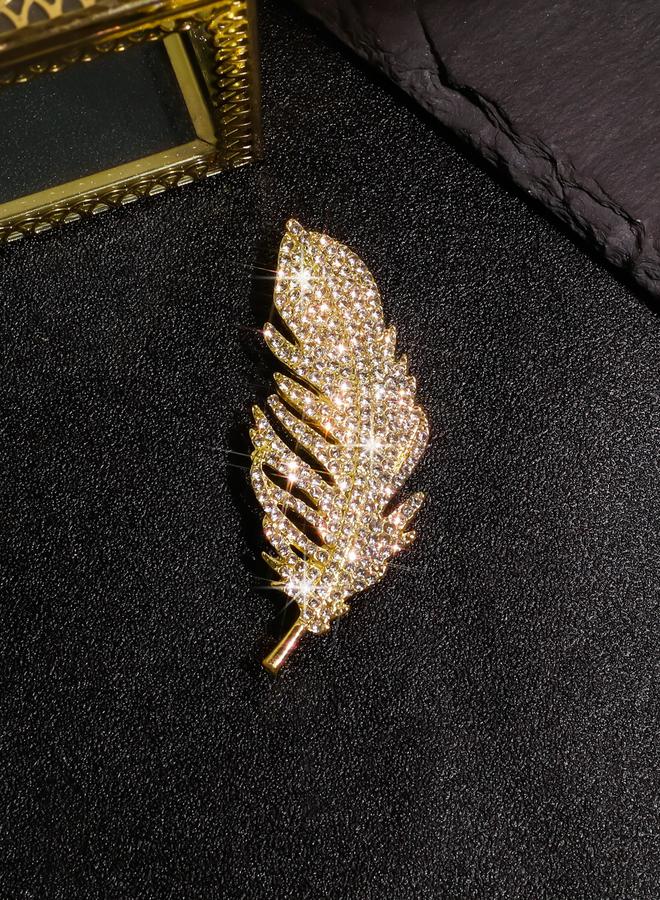 Take Two Feather Shaped Rhinestone Embellished Brooch - Image 3
