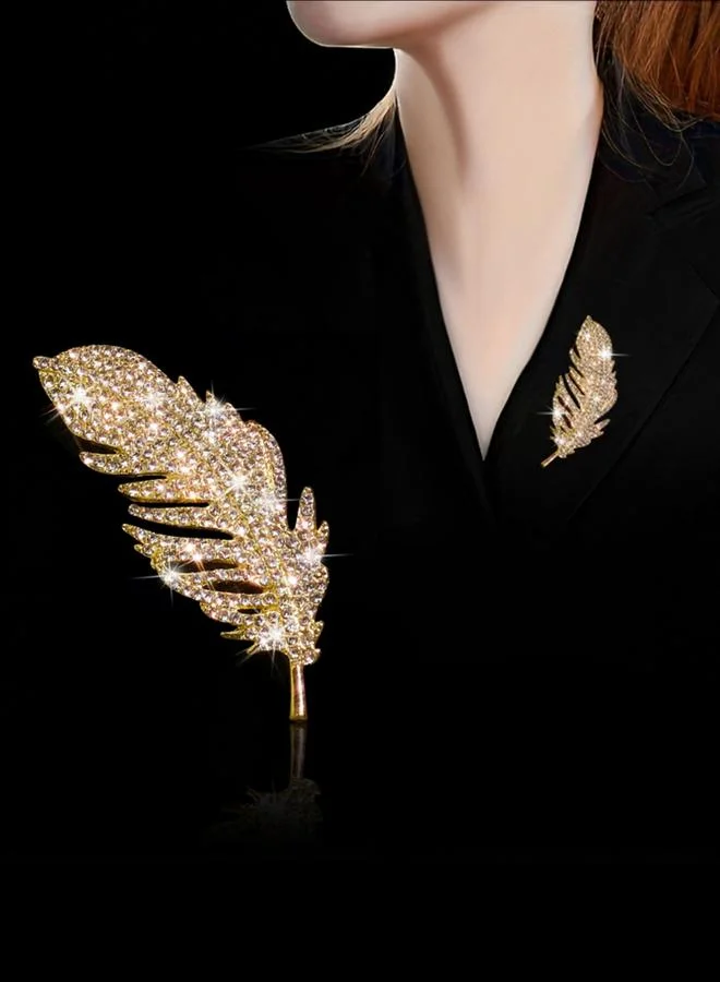 Take Two Feather Shaped Rhinestone Embellished Brooch