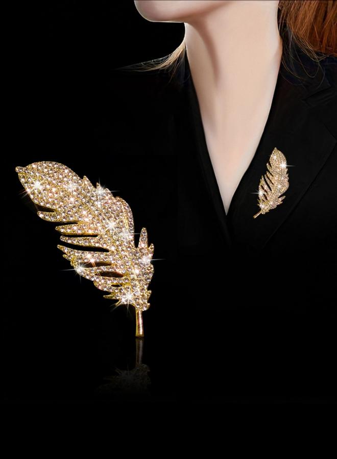 Take Two Feather Shaped Rhinestone Embellished Brooch - Image 1
