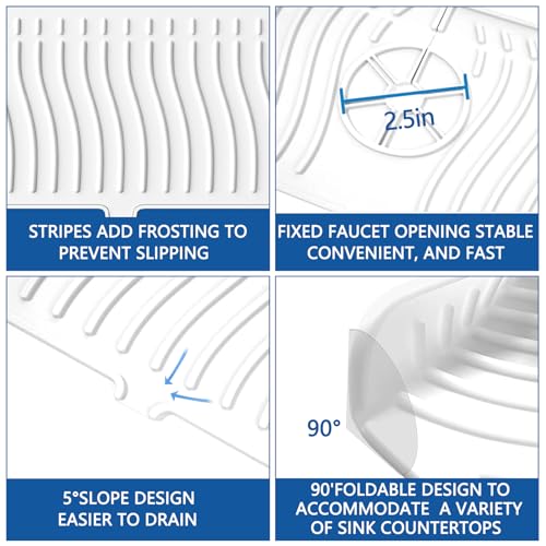 EBIGIC Kitchen Sink Splash Guard-24 x 5.8'' Ultrathin Silicone Sink Mat Splash Guard fit for Countertop, Bathroom,Farmhouse,RV (White) - Image 3