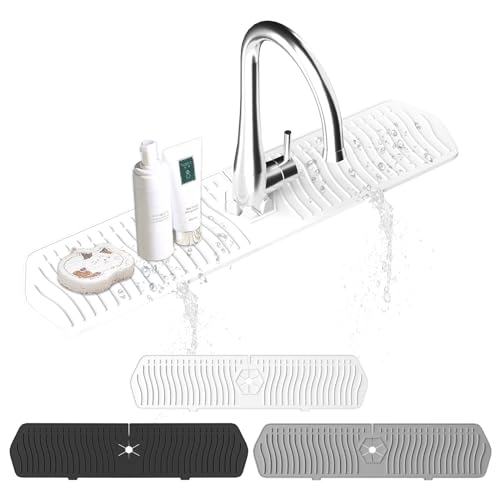 EBIGIC Kitchen Sink Splash Guard-24 x 5.8'' Ultrathin Silicone Sink Mat Splash Guard fit for Countertop, Bathroom,Farmhouse,RV (White) - Image 1