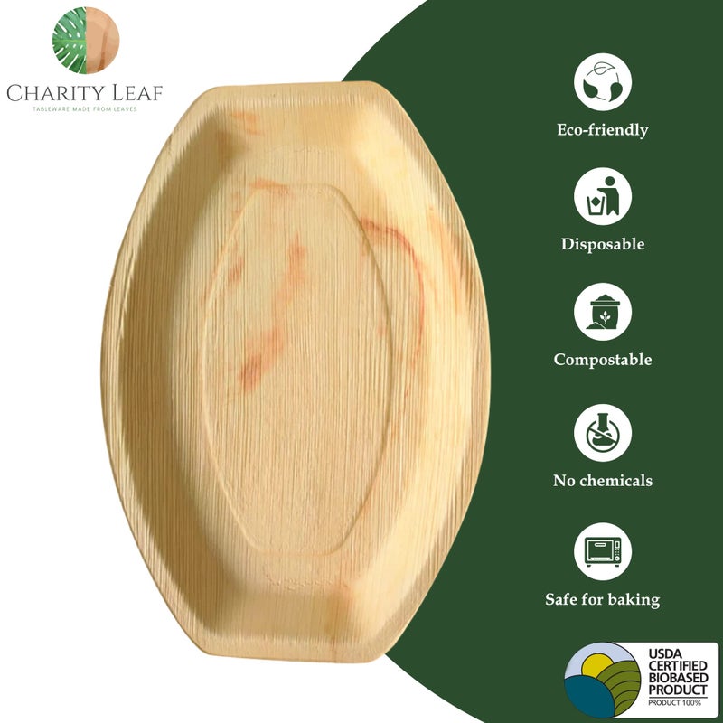 Charity Leaf Disposable Palm Leaf 13"" x 9"" Trays (10 pieces) Bamboo Like Serving Platters  Disposable Boards  Eco-Friendly Dinnerware For Weddings  Catering  Events - Image 4