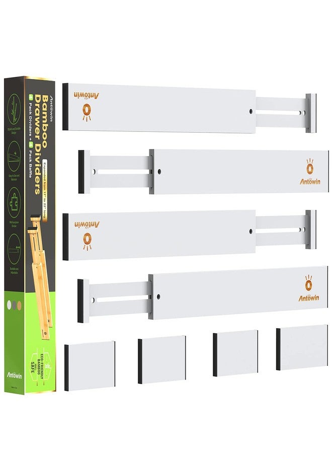 ANTOWIN Bamboo Drawer Dividers Organizers, Expandable Drawer Separators Splitter,17-22 inches Long Adjustable Spring-loaded Organizer for Large Utensil, Clothes, Tools Drawers (White) - Image 1