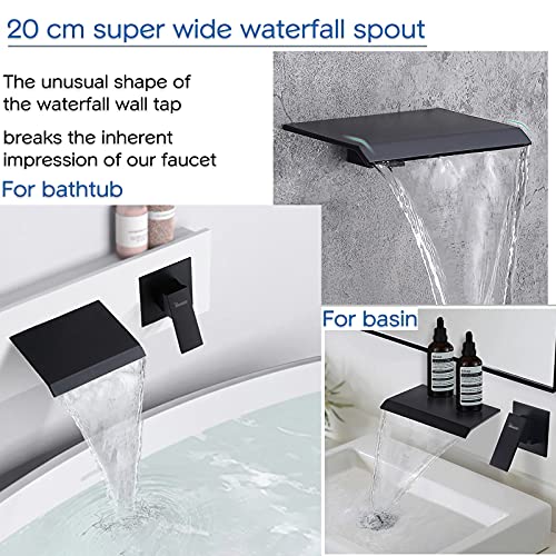 PHASAT Wall Mounted Waterfall Tub Faucet,Brass Waterfall Bathtub Faucet Tub Spout for Bathroom,High Flow Wall Mount Tub Filler Matte Black PTBB02E - Image 3