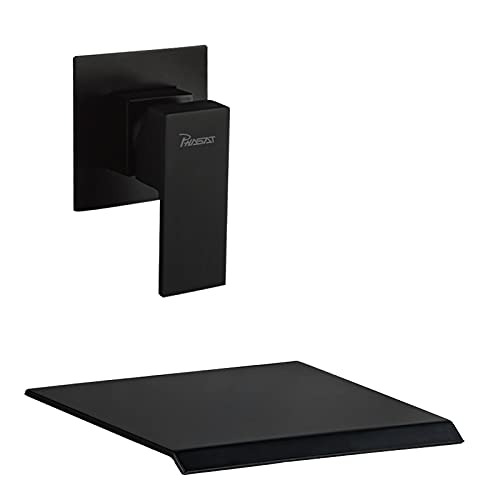 PHASAT Wall Mounted Waterfall Tub Faucet,Brass Waterfall Bathtub Faucet Tub Spout for Bathroom,High Flow Wall Mount Tub Filler Matte Black PTBB02E - Image 1