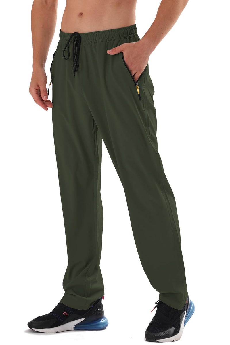 AIRIKE Men's Elastic Waist Hiking Pants Water Resistant Quick-Dry Lightweight Outdoor Sweatpants with Zipper Pockets ArmyGreen - Image 1
