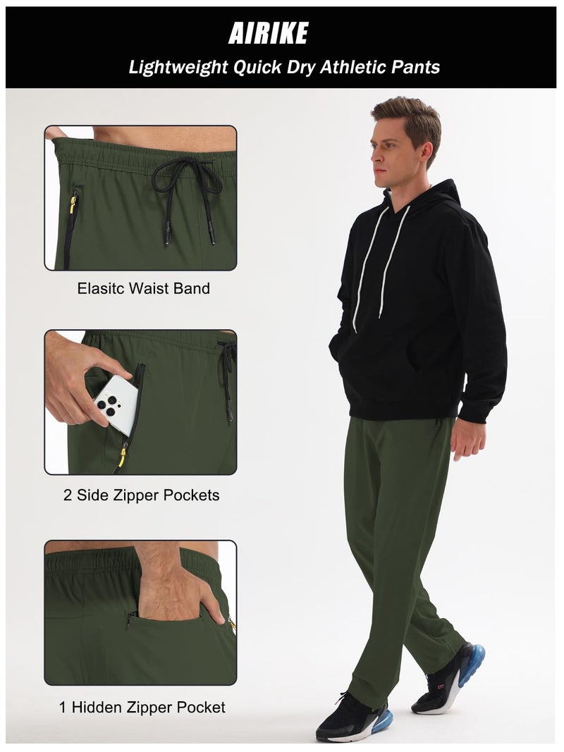 AIRIKE Men's Elastic Waist Hiking Pants Water Resistant Quick-Dry Lightweight Outdoor Sweatpants with Zipper Pockets ArmyGreen - Image 3