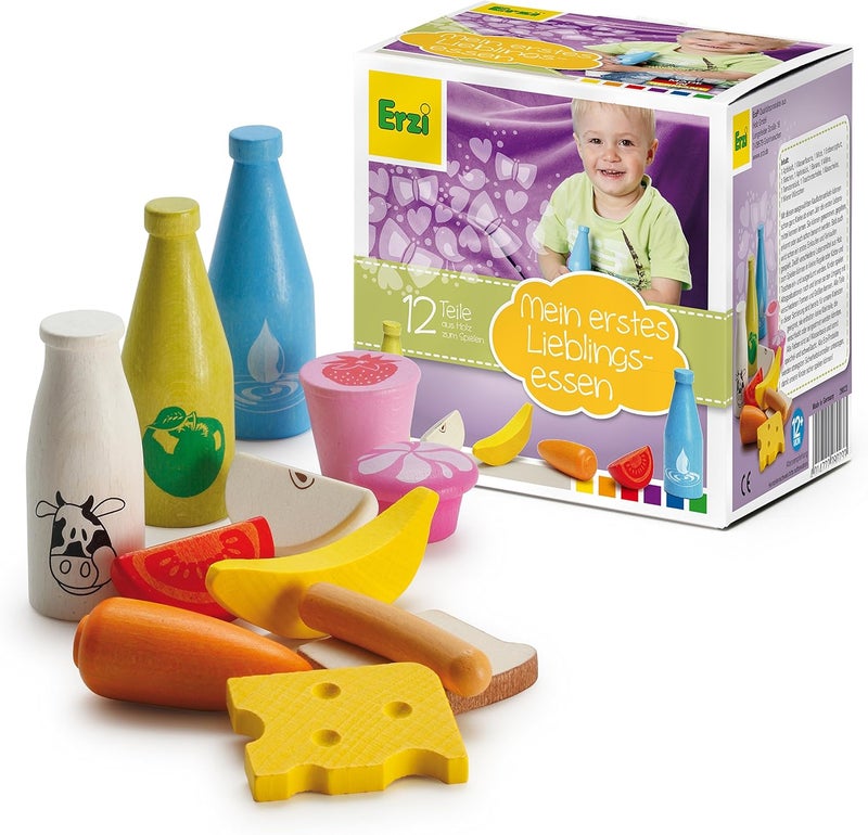 Erzi Wooden Shop Sorting Set for Toddlers - 12 Piece Role Play Food Set