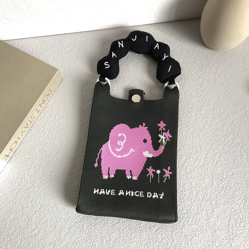 Mobile Phone Bag Cute Cartoon Knitted Mini Mobile Phone Bag All-Match Commuter Shoulder Messenger Bag Handbag - Image 4