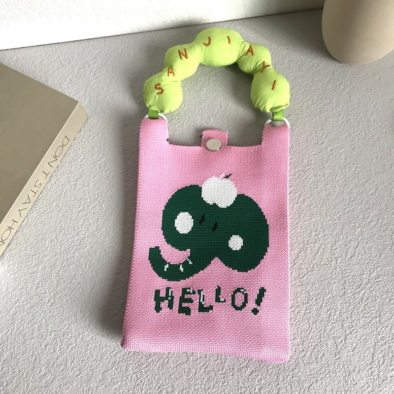 Mobile Phone Bag Cute Cartoon Knitted Mini Mobile Phone Bag All-Match Commuter Shoulder Messenger Bag Handbag - Image 5