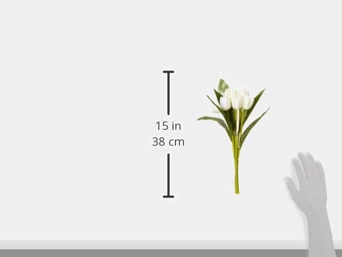 Fourwalls Beautiful Decorative Artificial Tulip Flower Bunch for Home dcor 40 cm Tall 9 Heads Set of 3 WhiteGreen - Image 3