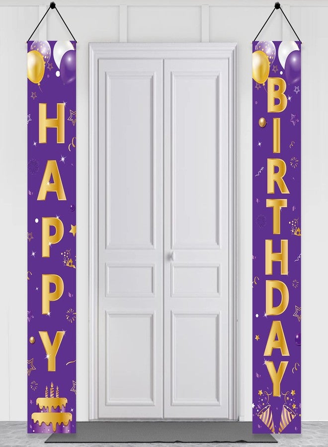 Parfundg Purple Gold Happy Birthday Door Banner Decorations, Happy Birthday Porch Sign Party Supplies for Girls Women, 16th 21st 30th 40th 50th 60th Birthday for Indoor Outdoor - Image 1