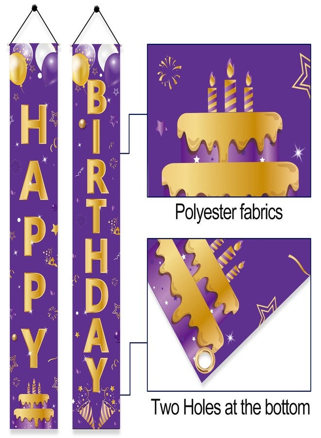 Parfundg Purple Gold Happy Birthday Door Banner Decorations, Happy Birthday Porch Sign Party Supplies for Girls Women, 16th 21st 30th 40th 50th 60th Birthday for Indoor Outdoor - Image 3