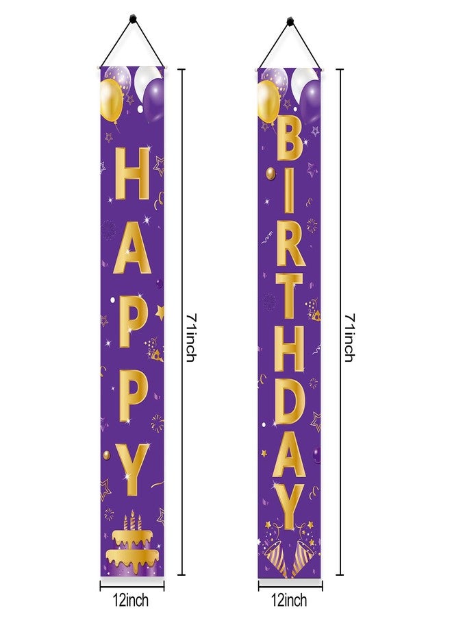 Parfundg Purple Gold Happy Birthday Door Banner Decorations, Happy Birthday Porch Sign Party Supplies for Girls Women, 16th 21st 30th 40th 50th 60th Birthday for Indoor Outdoor - Image 2