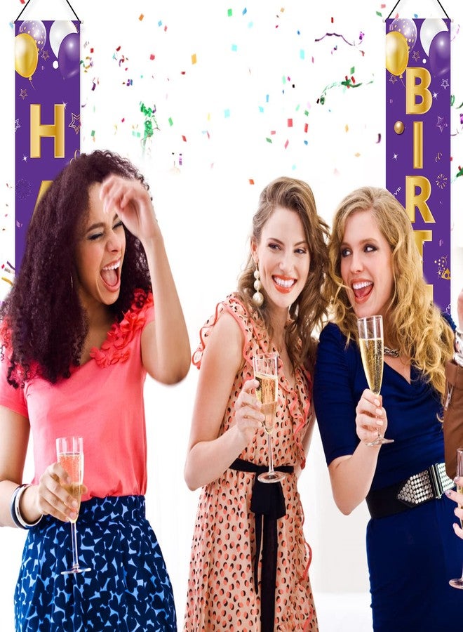 Parfundg Purple Gold Happy Birthday Door Banner Decorations, Happy Birthday Porch Sign Party Supplies for Girls Women, 16th 21st 30th 40th 50th 60th Birthday for Indoor Outdoor - Image 4