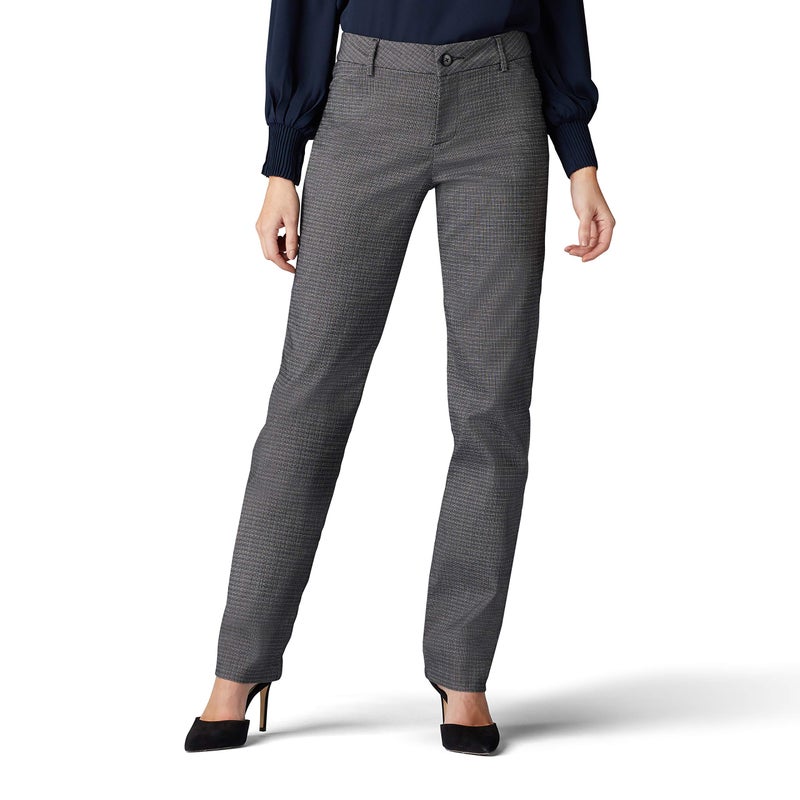 LEE Wrinkle Free Relaxed Fit Straight Leg Pant, 10, Black/White Rockhill Plaid - Image 3