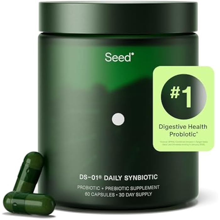 Seed DS-01 Daily Synbiotic - Prebiotic and Probiotic for Women & Men - Digestive Health, Gut Health, Immune Support, Bloating & Constipation Relief - Vegan & Shelf-Stable - 30-Day Starter (60ct) - Image 1
