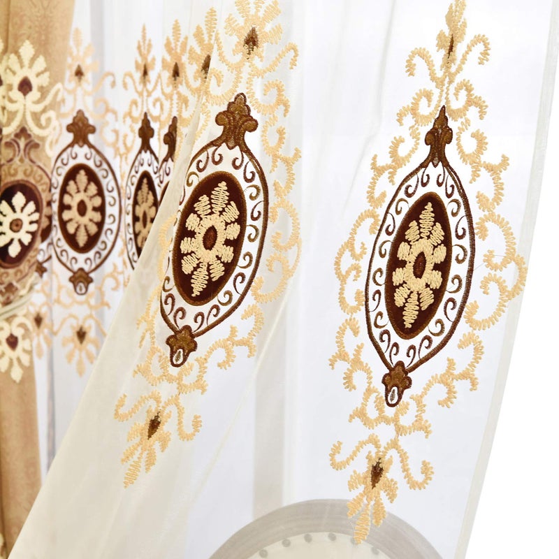 VOGOL Customized Simple Chenille Jacquard Sheer Window Elegance CurtainsDrapesPanelsTreatments for Bedroom Living Room 54 x 96 Top Grommets2 Panels - Image 1