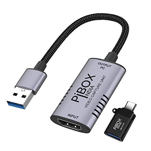 pibox India Video Capture Card, PiBOX India Braided Tough, 4K HDMI to USB 3.0 Game Capture Device Aluminium Windows Android Mac,HD 1080P 60fps Audio Video Card Live Streaming Gaming, Teaching Broadcasting Gray - Image 1