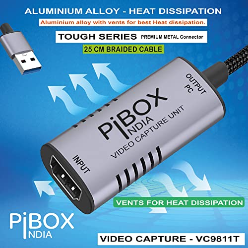 pibox India Video Capture Card, PiBOX India Braided Tough, 4K HDMI to USB 3.0 Game Capture Device Aluminium Windows Android Mac,HD 1080P 60fps Audio Video Card Live Streaming Gaming, Teaching Broadcasting Gray - Image 3