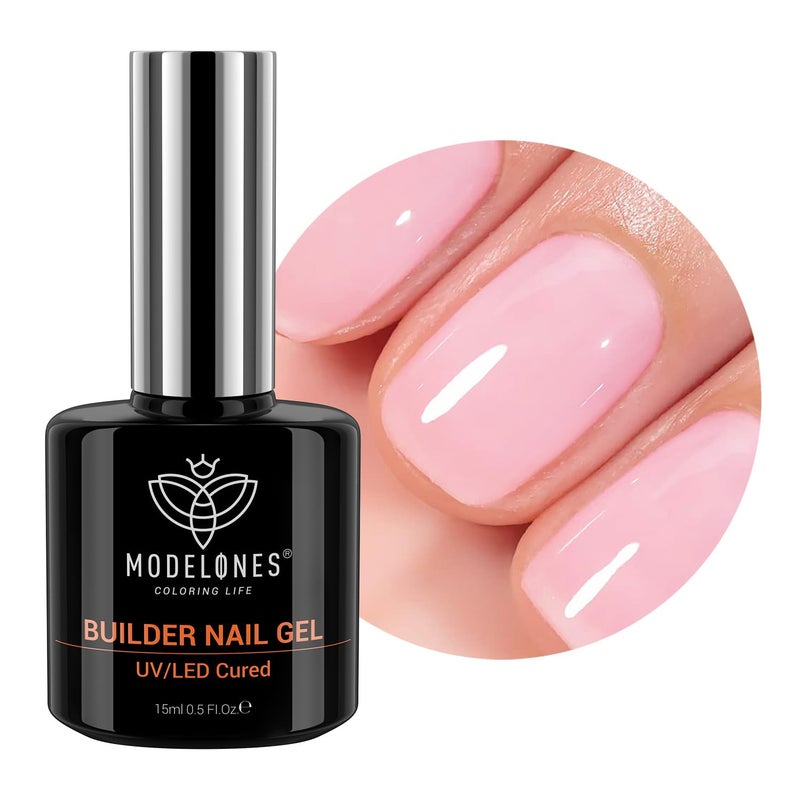 modelones Builder Nail Gel, 8-in-One Pink Builder for Nail Thickening, U/V LED Lamp Cured Hard Color Base Extension Rhinestone Tips Glue Gel Polish in a Bottle for DIY Home Manicure Women - Image 1
