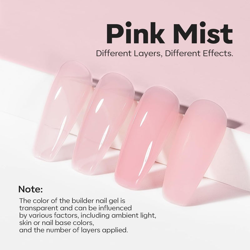 modelones Builder Nail Gel, 8-in-One Pink Builder for Nail Thickening, U/V LED Lamp Cured Hard Color Base Extension Rhinestone Tips Glue Gel Polish in a Bottle for DIY Home Manicure Women - Image 3