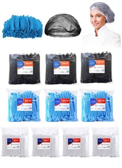 Gesalife 1000 Pieces Disposable Shower Caps Non Woven Mob Hair Net 19 Inch Black White and Blue  - Image 1