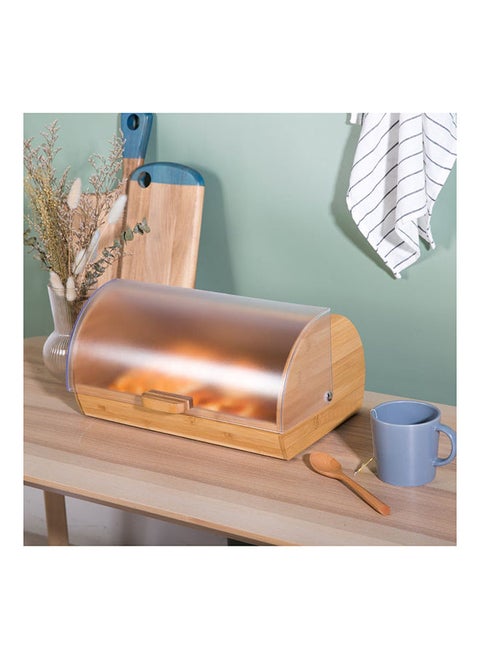 Aaron Bamboo Bread Box With Frosted Clear Ps Cover Natural Bamboo And Polypropylene Plastic Simple Food Container Modern Houseware Storage L 39x25 X H 19cm