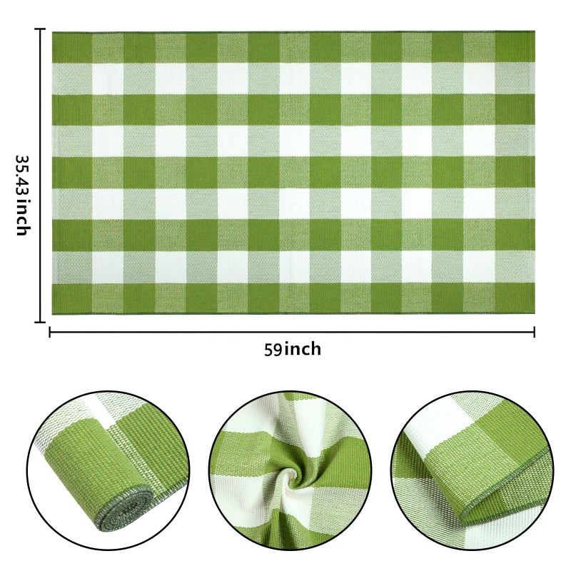 BUAGETUP Front Porch Rug 3'x5'Checkered Green and White Outdoor Rug Farmhouse Layered Doormat Machine Washable Front Door Mat Outdoor for Hello Welcome Mat,Bedroom,Entryway,Patio - Image 2