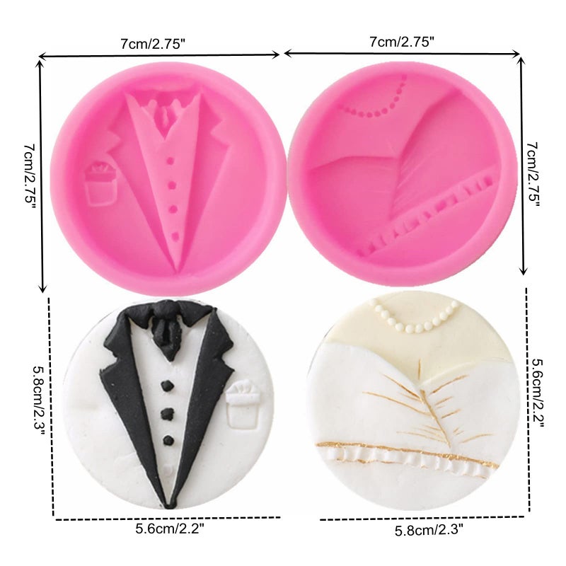 Anktily 3Pcs Bride and Groom Fondant Mold Wedding Dress Tuxedo Silicone Mold for Wedding Party Cake Decorating Cupcake Topper Chocolate Candy Polymer Clay Resin Epoxy Mold - Image 3