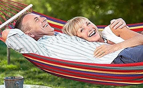 REIL RAID Wooden Stick Swing with Whiter Rope Hammock Hanging Camping Canvas Fabric Portable Outdoor Garden Hammocks Striped Ultralight Beach Swing Bed with Strong Rope MulticolorPack 1 - Image 3