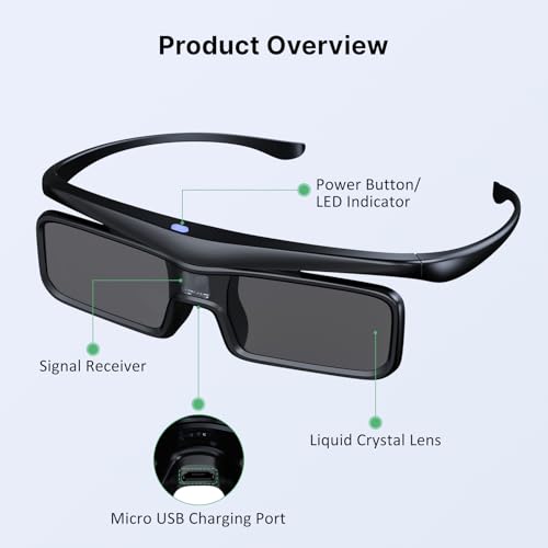 NexiGo DLP Link 3D Glasses Rechargeable 3D Active Shutter Glasses compatible Aurora Pro TriVision Ultra Nova Mini Black 2Pack - Image 3