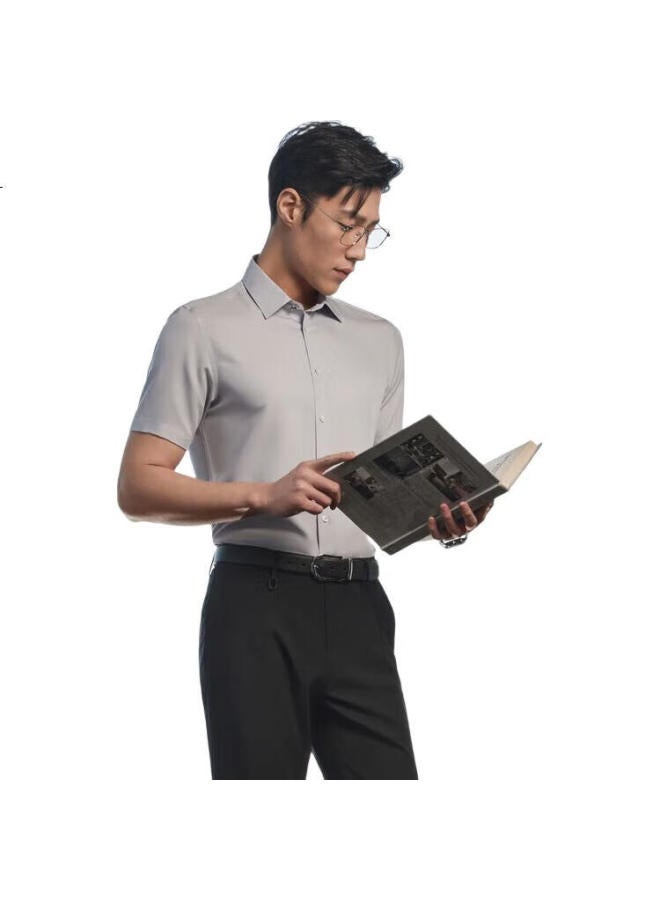 YOUNGOR Men'S Shirt Summer Youth Men'S Business Casual High-End Short Sleeve Shirt Light Grey Solid Color 43 - Image 1