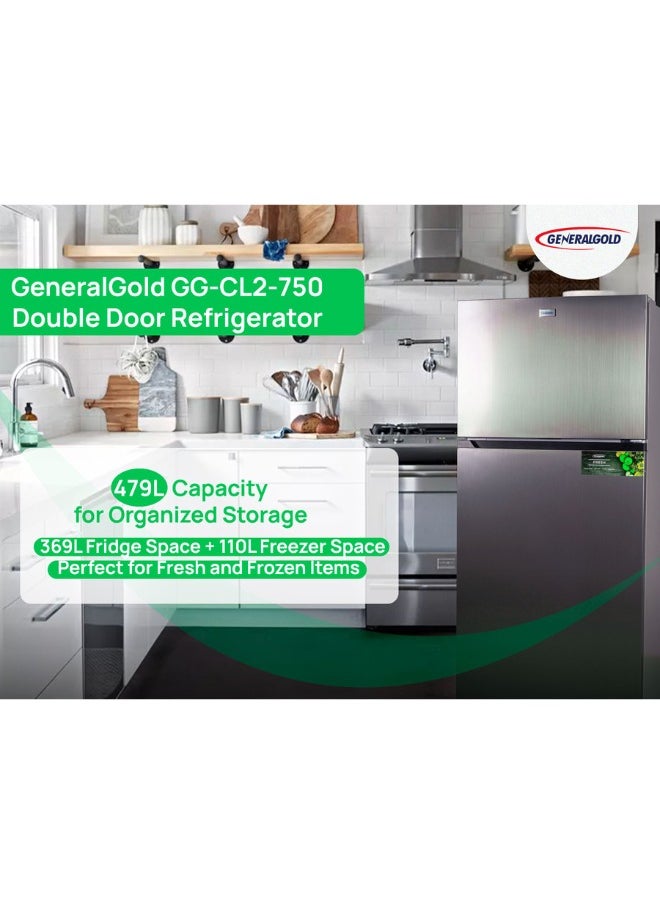 General Gold Double Door Refrigerator, Energy Efficient, Defrost System, LED Light, Sleek Inox Finish