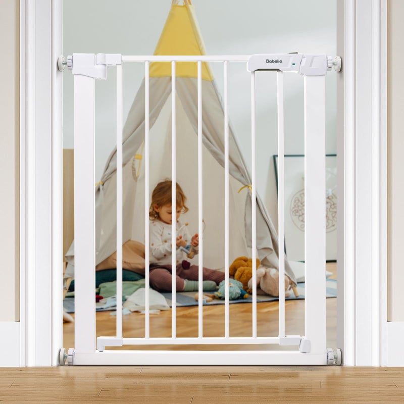 باب بابل 26285 بوصة ضيق سهل التركيب باب أطفال يغلق تلقائيًا باب حيوانات معدني للسلالم الصغيرة والمداخل بدون حفر مثبت بالضغط بدون تمديدات أبيض