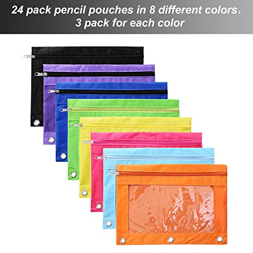 Boao 60 Pcs Pencil Pouch for 3 Rings Binder Pencil Bags Bulk with Zipper Colorful Case Stationery Bag with Clear Window for Office Supplies - Image 3