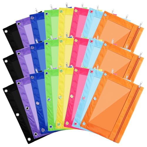 Boao 60 Pcs Pencil Pouch for 3 Rings Binder Pencil Bags Bulk with Zipper Colorful Case Stationery Bag with Clear Window for Office Supplies - Image 1