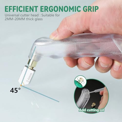 Serplex® 6PCS Glass Cutter Pistol Grip (2mm-20mm), Ergonomic Handle Tungsten Carbide Glass Cutting Tool with Built-In Oil Reservoir for Cutting Glass Tiles Mirror Mosaic Window - Multicolor - Image 5