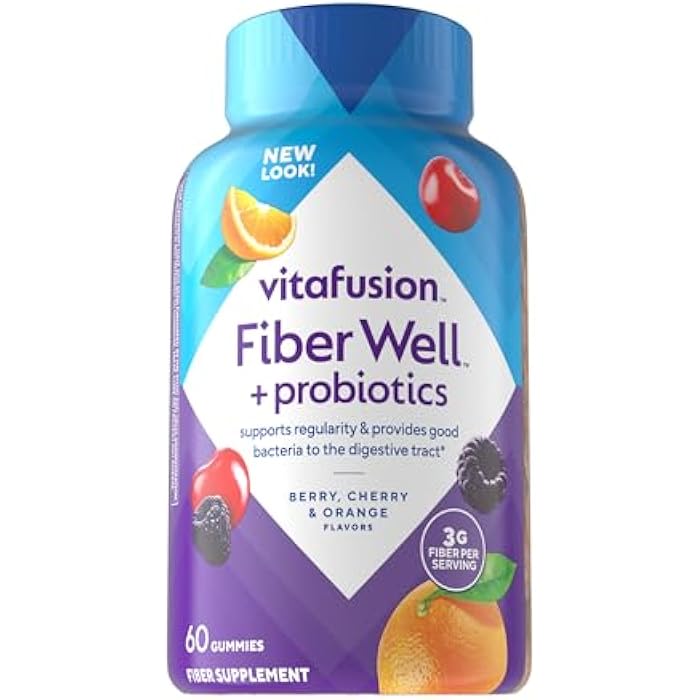 vitafusion Probiotic + Prebiotic Fiber Gummies for Adults, Probiotic Supplement with Prebiotic Fiber to Support Gut Health and Provide Good Bacteria (1), Cherry Berry Citrus Rush Flavor, 60 Count - Image 1