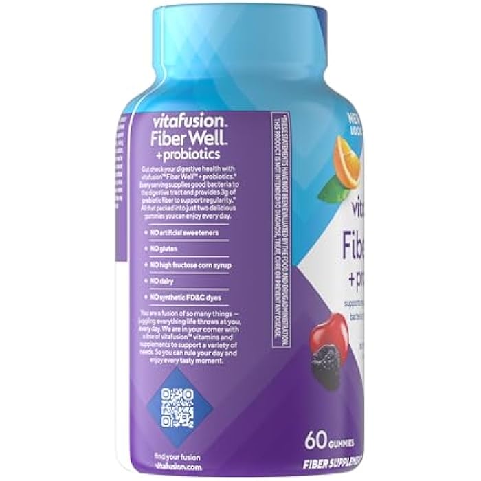vitafusion Probiotic + Prebiotic Fiber Gummies for Adults, Probiotic Supplement with Prebiotic Fiber to Support Gut Health and Provide Good Bacteria (1), Cherry Berry Citrus Rush Flavor, 60 Count - Image 3